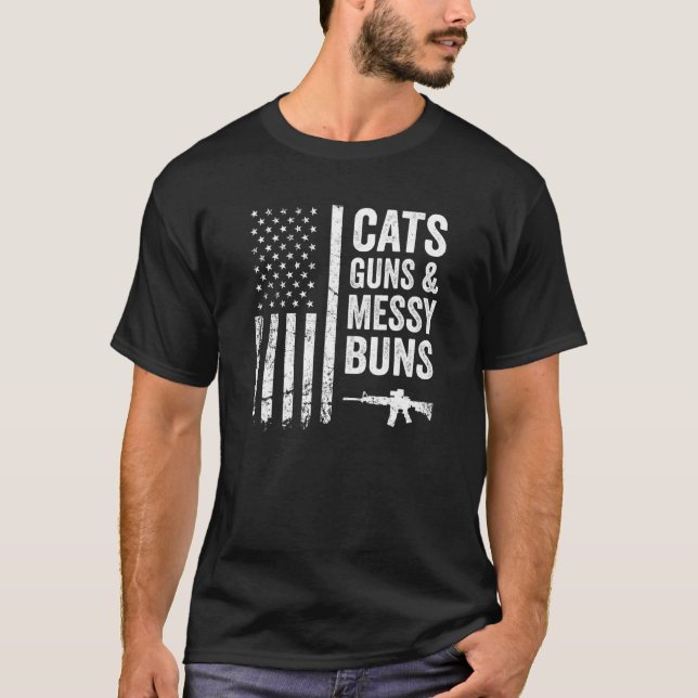 Cats Guns Messy Buns - Womens Usa Pro Gun Cat T-Shirt (Front)