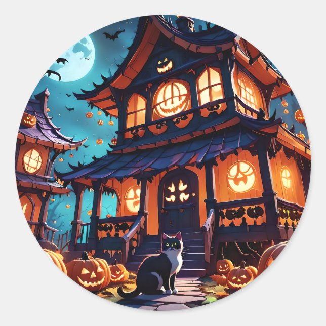 Cats Haunted Fun House Classic Round Sticker (Front)