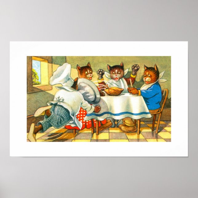 Cats having dinner poster (Front)