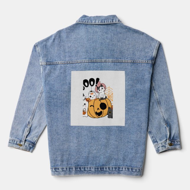 Cats Having Fun On Halloween Sticker Denim Jacket (Back)