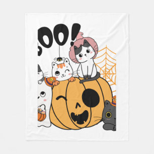 Cats Having Fun On Halloween Sticker Fleece Blanket
