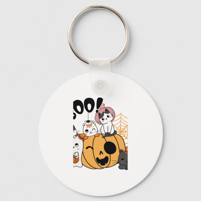 Cats Having Fun On Halloween Sticker Key Ring (Front)