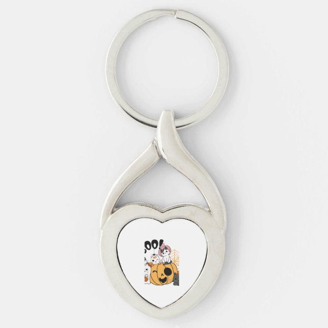 Cats Having Fun On Halloween Sticker Key Ring (Front)