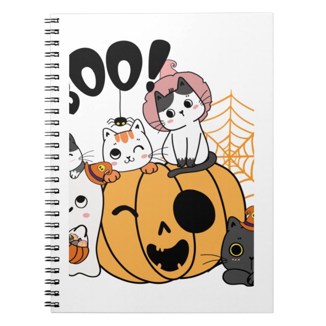 Cats Having Fun On Halloween Sticker Notebook (Front)