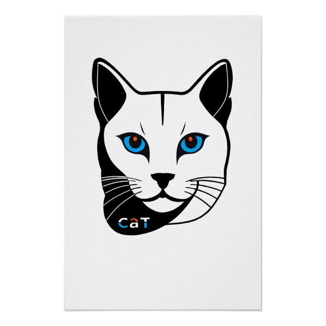 Cats head in black and white with blue eyes poster (Front)