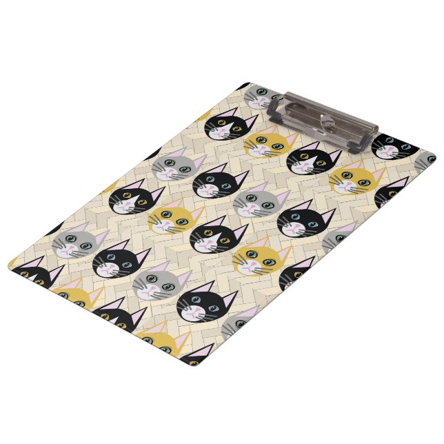 Cats Herringbone Beige Clipboard (Angled)