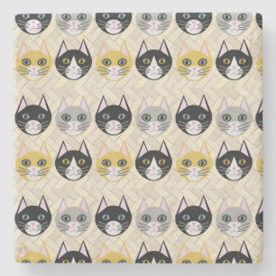 Cats Herringbone Beige Stone Coaster