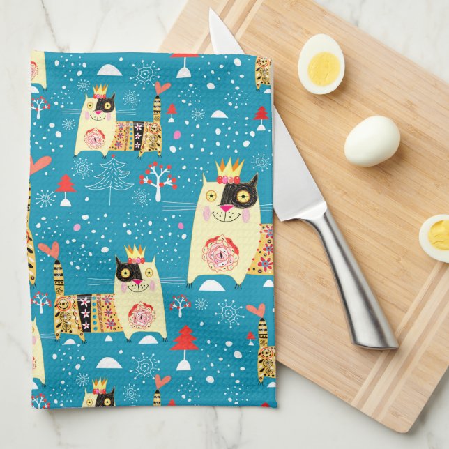 Cats, Hippie, Bohemian, and free spirit cats Tea Towel (Quarter Fold)