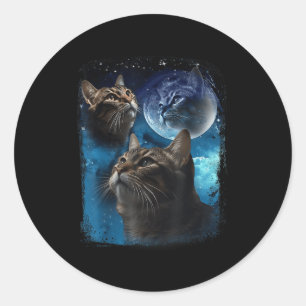 Cats Howl At Moon Funny Vintage Three Cat Howling Classic Round Sticker