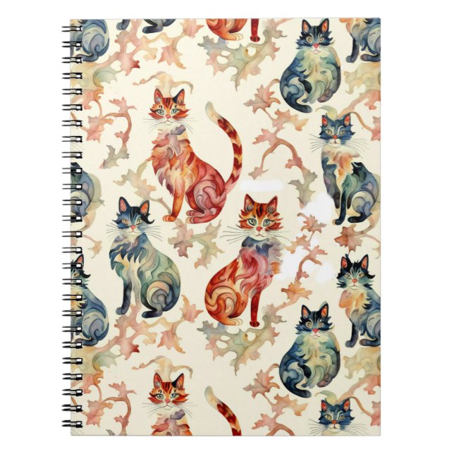 Cats in a Chinese Watercolor Pattern  Notebook (Front)