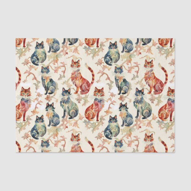 Cats in a Chinese Watercolor Pattern  Tissue Paper (Front)