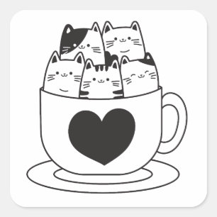 Cats in a Cup – Cute Cosy Kitty Design Square Sticker