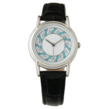 Cats in a Round Watch - for Her - Teal/White