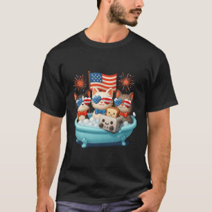 Cats In Bathtub Anime American Flag USA Patriot 4t T-Shirt