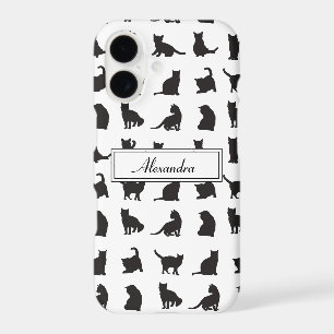 Cats in Black Silhouette Pattern with First Name