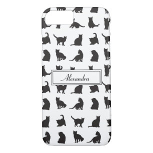 Cats in Black Silhouette Pattern with First Name Case-Mate iPhone Case