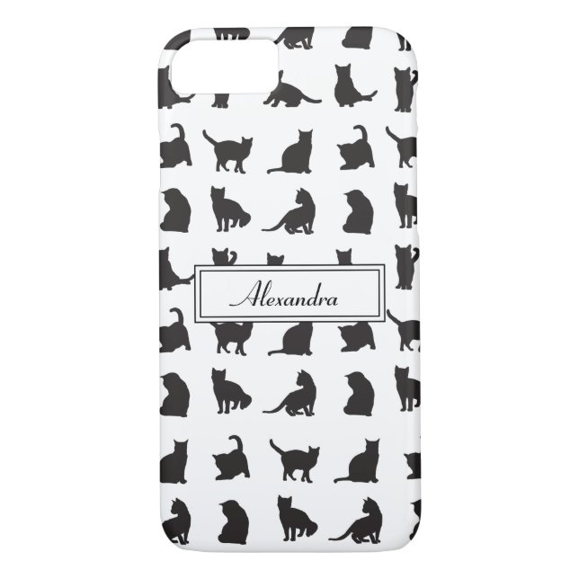 Cats in Black Silhouette Pattern with First Name Case-Mate iPhone Case (Back)