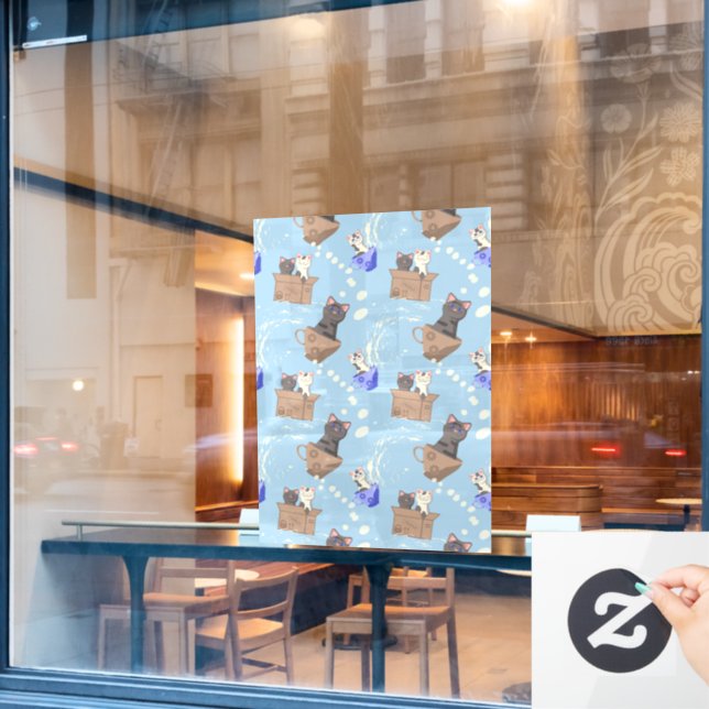 Cats in box and milk drops on blue (Cafe Window)