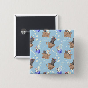 Cats in box and milk drops on blue 15 cm square badge
