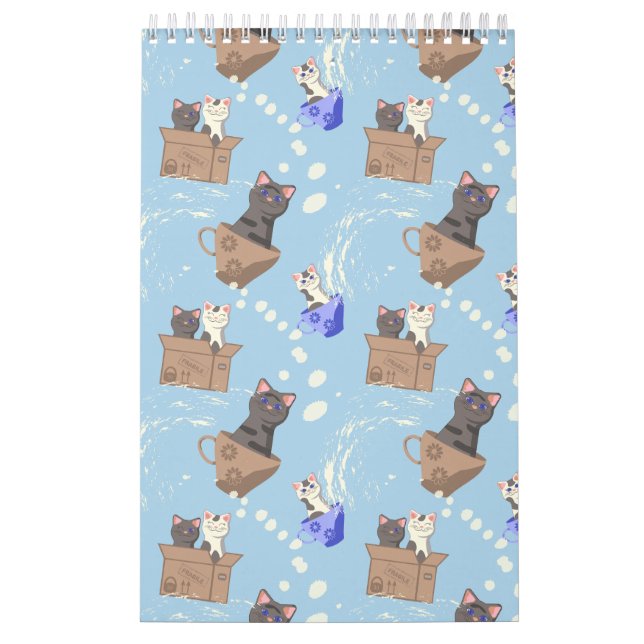 Cats in box and milk drops on blue calendar (Cover)