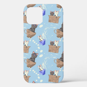 Cats in box and milk drops on blue iPhone 12 pro case