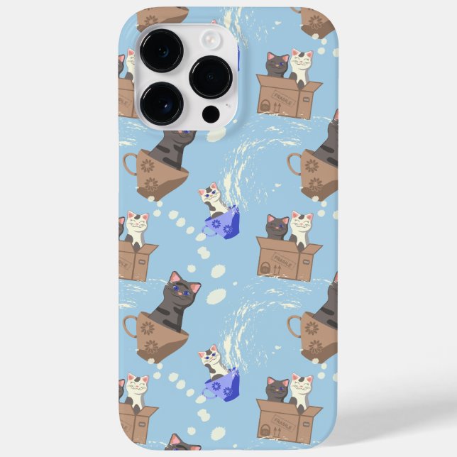Cats in box and milk drops on blue Case-Mate iPhone case (Back)
