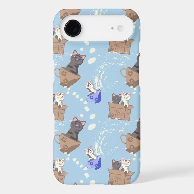 Cats in box and milk drops on blue Case-Mate iPhone case (Back)