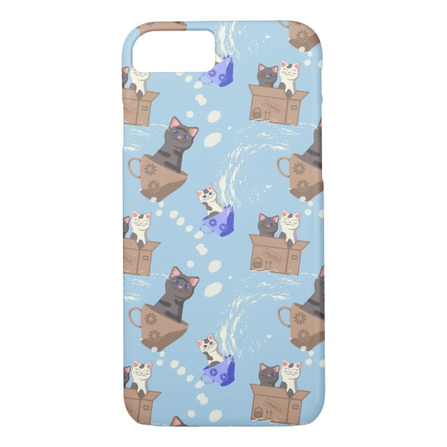 Cats in box and milk drops on blue Case-Mate iPhone case (Back)