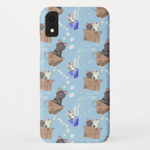 Cats in box and milk drops on blue Case-Mate iPhone case