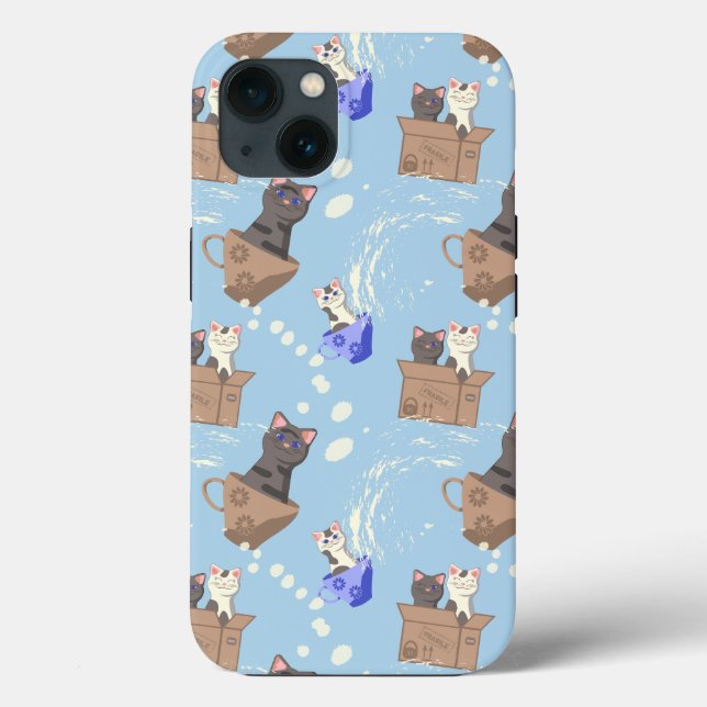 Cats in box and milk drops on blue Case-Mate iPhone case (Back)