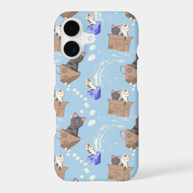 Cats in box and milk drops on blue iPhone case (Back)