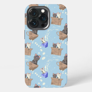 Cats in box and milk drops on blue iPhone 13 pro case
