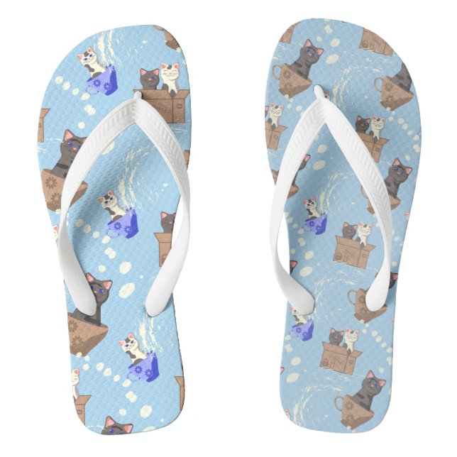 Cats in box and milk drops on blue jandals (Footbed)