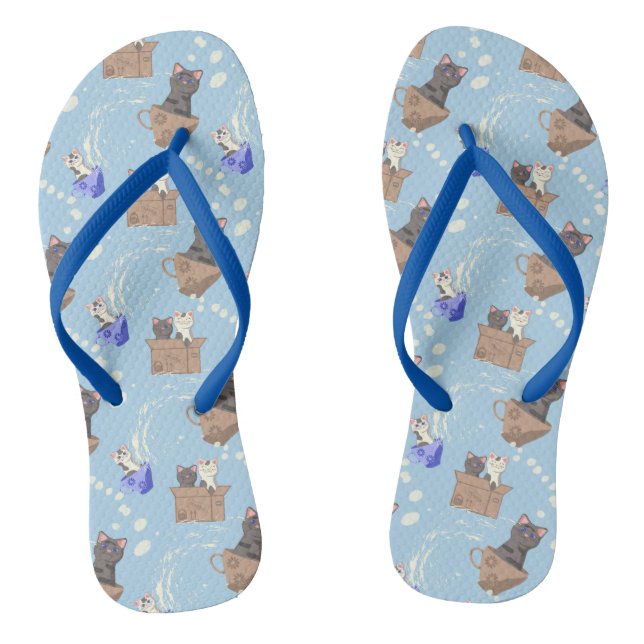 Cats in box and milk drops on blue jandals (Footbed)