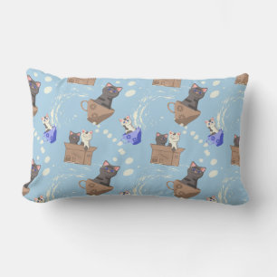 Cats in box and milk drops on blue lumbar cushion