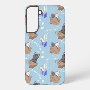 Cats in box and milk drops on blue samsung galaxy case