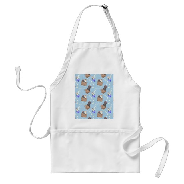 Cats in box and milk drops on blue standard apron (Front)