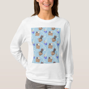 Cats in box and milk drops on blue T-Shirt