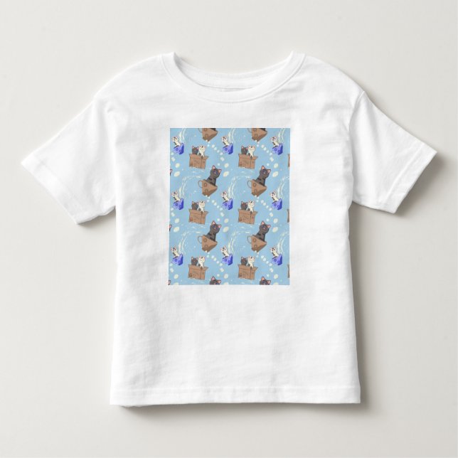 Cats in box and milk drops on blue toddler T-Shirt (Front)