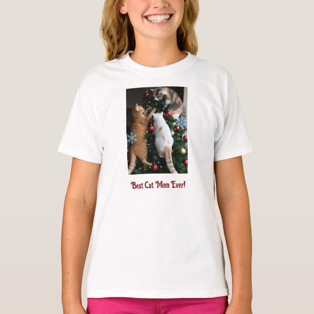 Cats In Christmas Tree Customize  T-Shirt (Front)