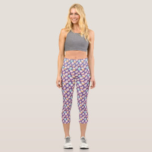 Cats in coffee cups 01. Purple BG Capri Leggings