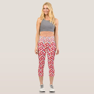 Cats in coffee cups 01. Red BG Capri Leggings