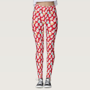 Cats in coffee cups 01. Red BG Leggings