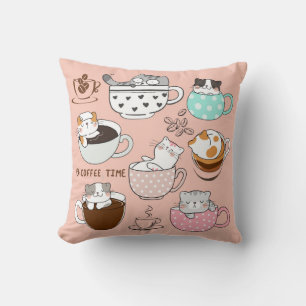 Cats in Coffee Cups Cushion