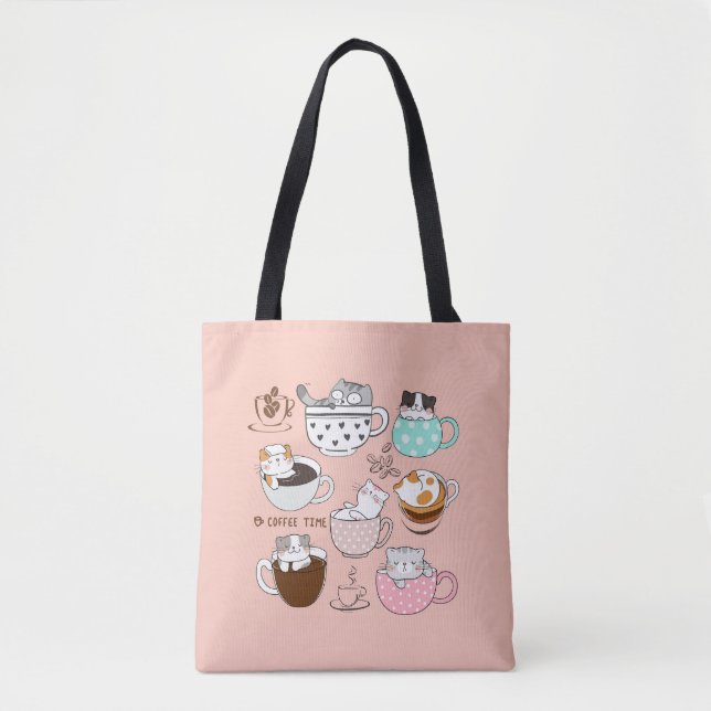  Cats in Coffee Cups Tote Bag (Front)