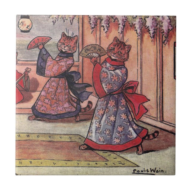 Cats in Kimonos Vintage Louis Wain Tile (Front)