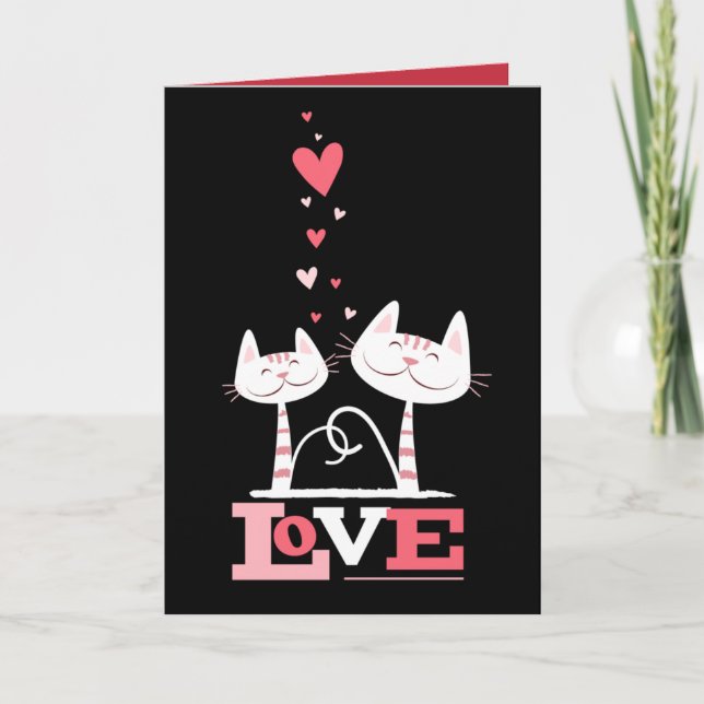 Cats in Love Cute Kitty Valentine (red inside) Holiday Card (Front)