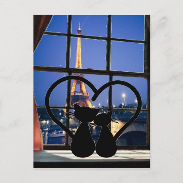 cats in   love in  paris postcard (Front)