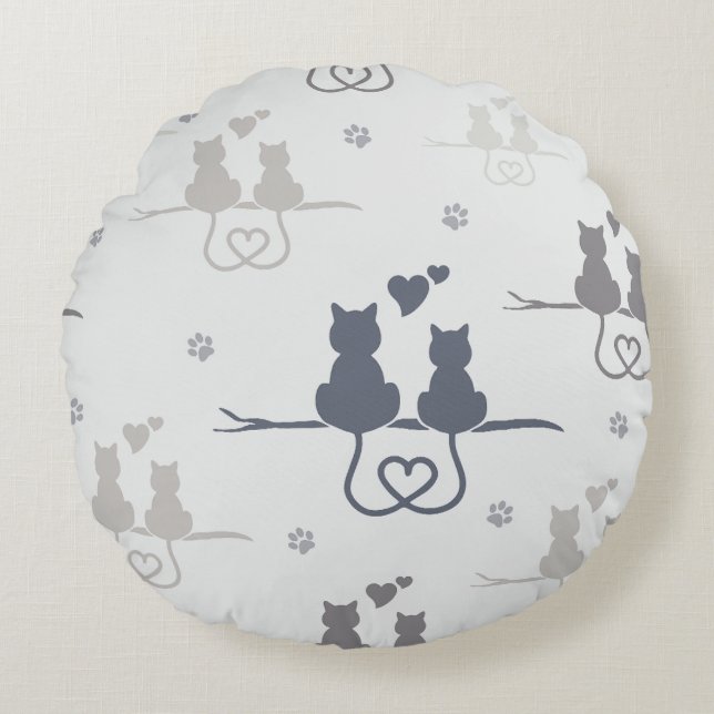Cats in Love Modern Animal Silhouette Pattern Round Cushion (Front)