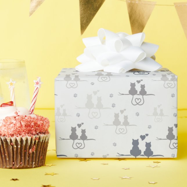 Cats in Love Modern Animal Silhouette Pattern Wrapping Paper (Birthday Party)